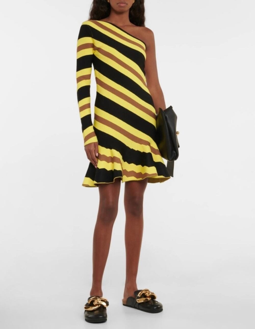 JW Anderson Diagonal Striped One-Shoulder Mini Dress